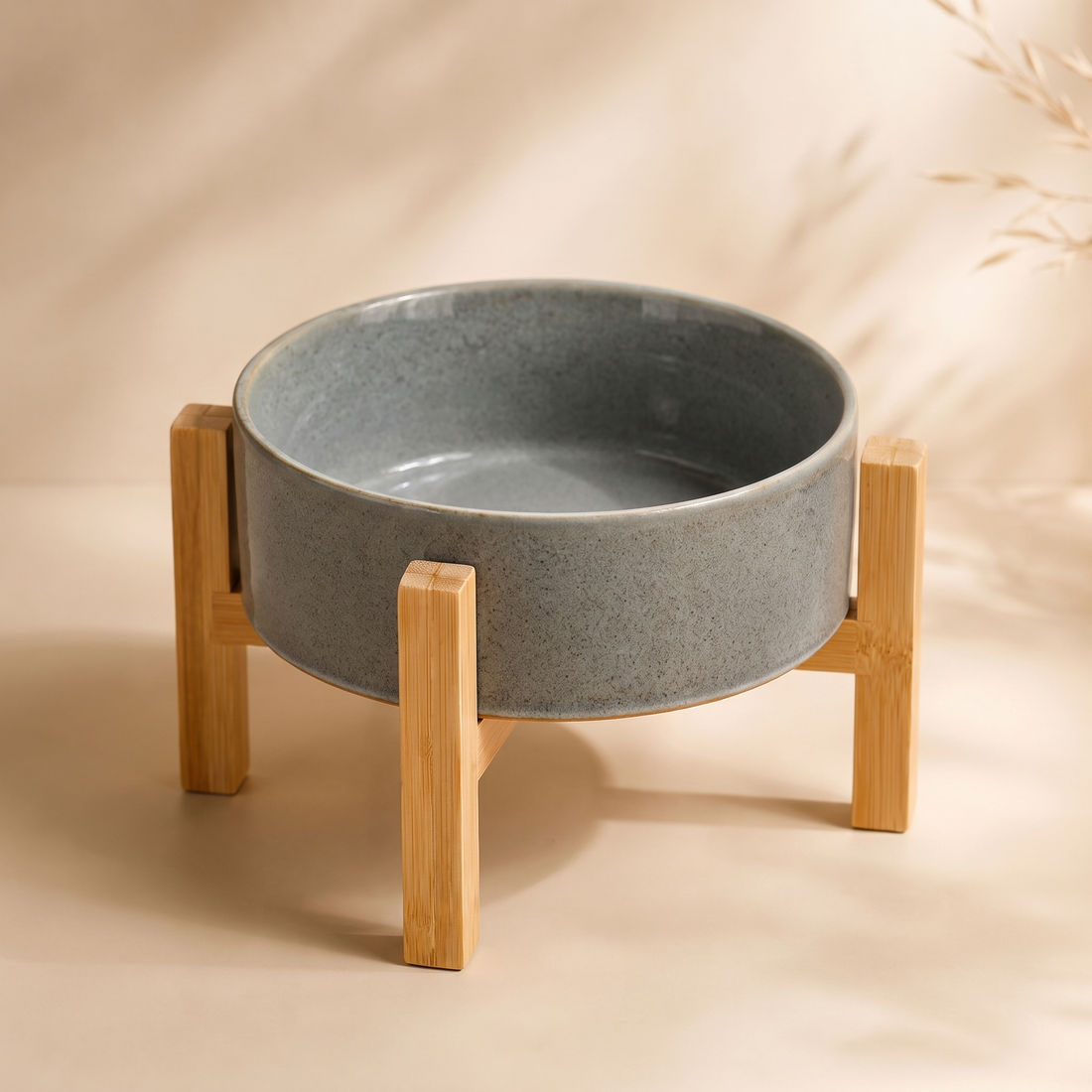 Furlet Elevated Ceramic Pet Bowl - Stone Grey, Standard